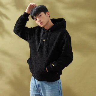 【JEEP】男裝 時尚泰迪絨毛休閒帽T(黑色)