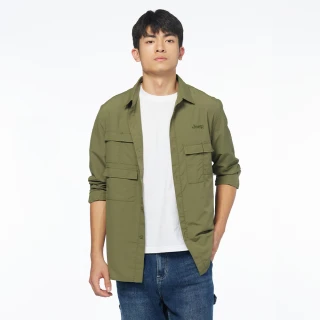 【JEEP】男裝 抗撕裂多口袋長袖襯衫(綠色)