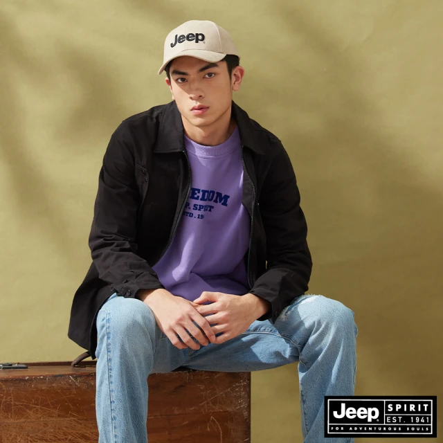 【JEEP】男裝 不對稱口袋拉鍊長袖襯衫外套(黑色)