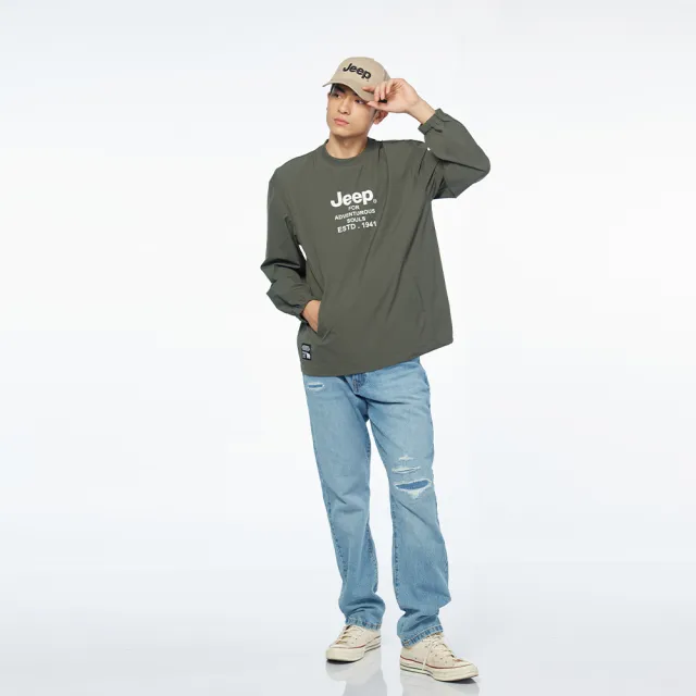 【JEEP】男裝 品牌LOGO防潑水口袋長袖T(綠色)