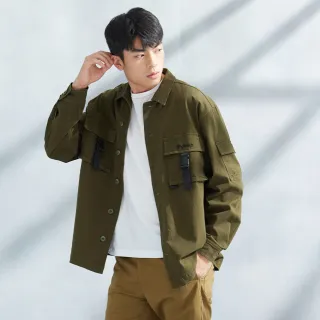 【JEEP】男裝  率性口袋長袖襯衫外套(綠色)