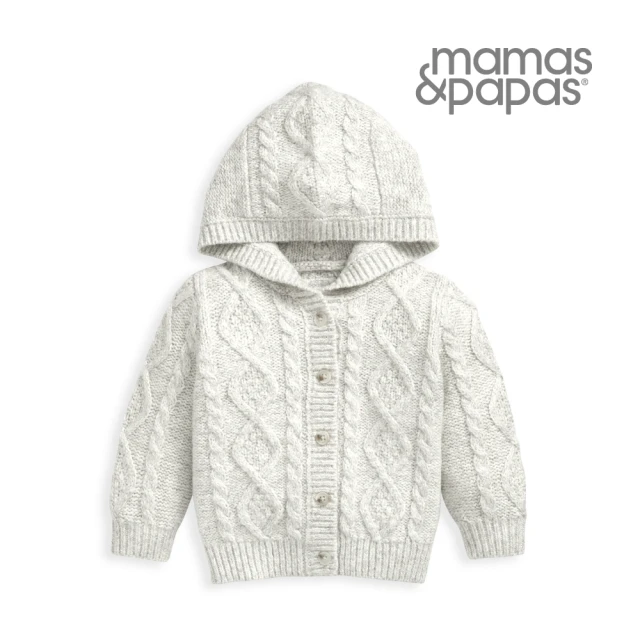Mamas & Papas 半甜勃艮第-針織連帽外套-灰白(2種尺寸可選)
