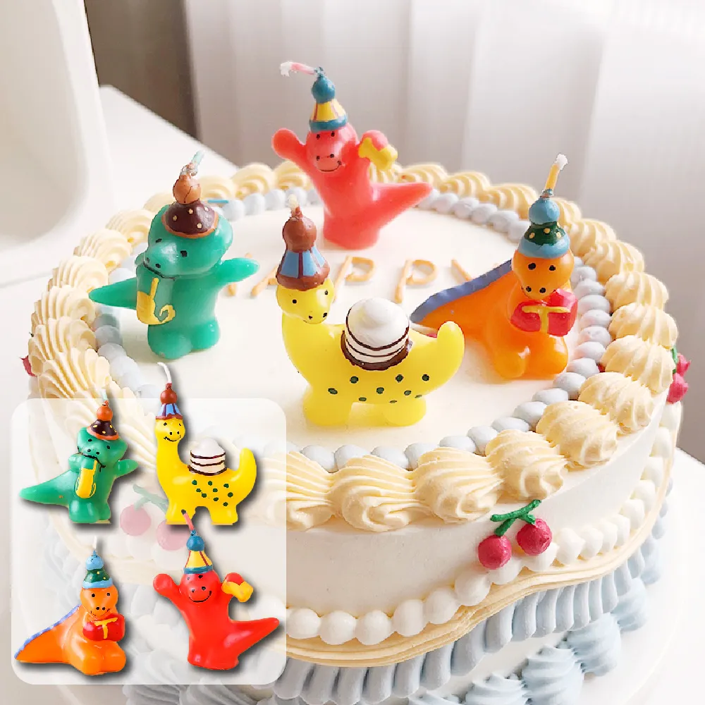 可愛恐龍生日蠟燭-4入(慶生 派對 拍照道具 插牌 蛋糕 週歲 烘焙裝飾 可愛造型)