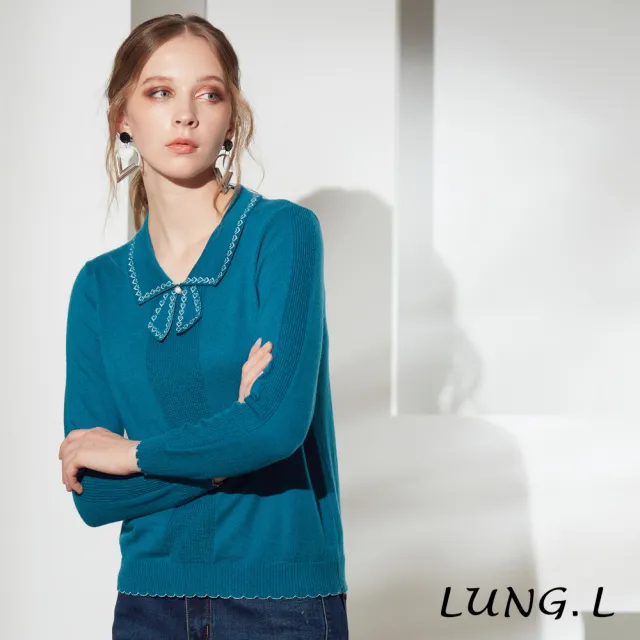 【LUNG.L 林佳樺】L828A49 珊瑚藍小批領長袖女裝毛衣針織衫(保暖 秋冬款)