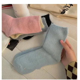 【Porabella】襪子 襪 素色襪 羊毛襪 毛毛襪 保暖襪 女中筒襪 女襪子 SOCKS