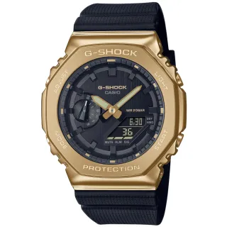 【CASIO 卡西歐】G-SHOCK 農家橡樹 時尚黑金八角雙顯腕錶 母親節 禮物(GM-2100G-1A9)