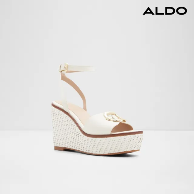 【ALDO】CARRABRIRIA-編織金飾造型厚底楔型涼鞋-女鞋(白色)