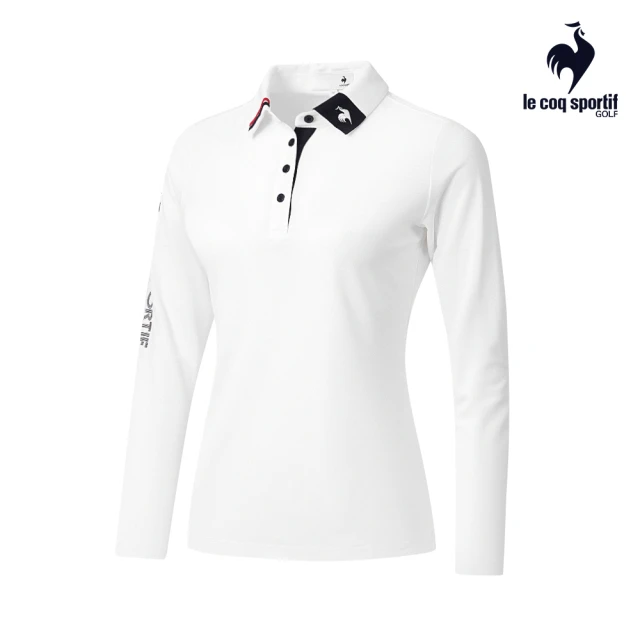 LE COQ SPORTIF 公雞 高爾夫系列 女款白色經典百搭字母刺繡POLO長袖棉衫 QLS2T108