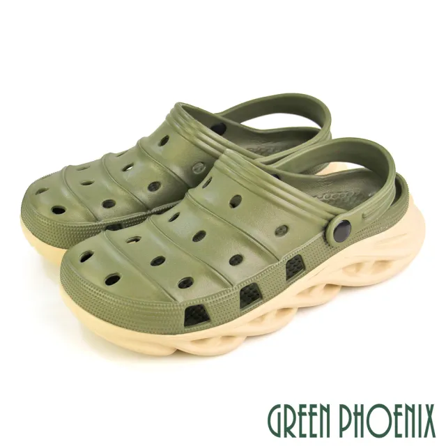【GREEN PHOENIX 波兒德】男款 防水 布希鞋 洞洞鞋 雨鞋 水鞋 涼拖鞋 輕量(深綠、深藍、淺灰、黑色)