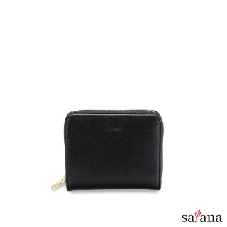 【satana】Leather 簡約拉鍊短夾/皮夾/皮包/零錢包(黑色)