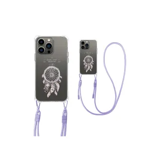 【MOOTUN沐盾】iPhone15 14 13 Pro Max四角掛繩手機殼 紫色捕夢網(附手機掛繩)