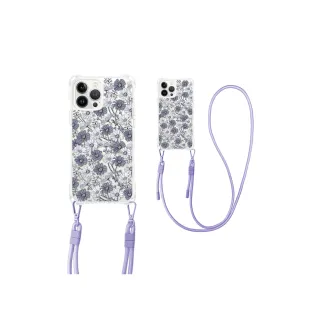 【MOOTUN沐盾】iPhone15 14 13 12 Pro Max四角掛繩手機殼  藍紫雛菊(附手機掛繩)