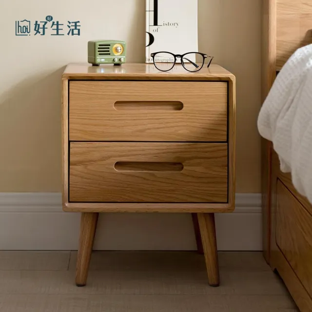 【hoi! 好好生活】原木日式橡木原木色簡格雙抽床頭櫃 w2017 特價品