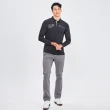 【LE COQ SPORTIF 公雞】高爾夫系列 男款黑色質感印花彈力POLO長袖棉衫 QGS2T110