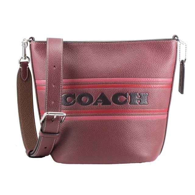 COACHCOACH 中型包-壓印LOGO皮革手提/肩背/斜背水桶包(葡萄紫)