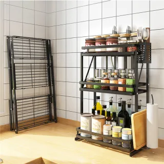 【慢慢家居】免組裝-不鏽鋼三層可摺疊廚房置物架(調料架 廚房收納架) 