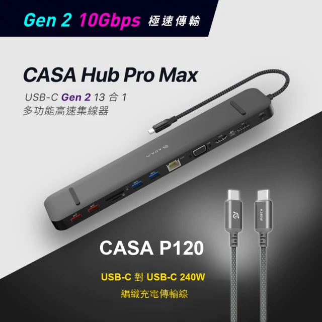 ADAM 亞果元素快充傳輸線組 ADAM 亞果元素 CASA Hub Pro Max 13合1 USB-C 3.1 Gen2 多功能高速集線器