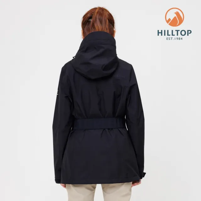 【Hilltop 山頂鳥】GORE-TEX 單件式防潑水施華洛世奇水鑽透氣防風防水可拆帽短版大衣 女款 黑