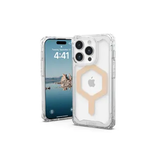 【UAG】iPhone 15 Pro 磁吸式耐衝擊保護殼-極透明（金圈）(吊繩殼 有效抵擋UV紫外線 支援MagSafe功能)