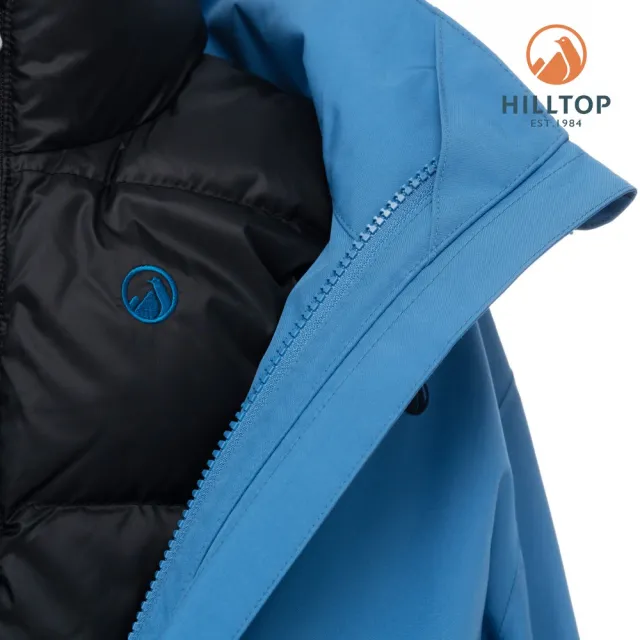【Hilltop 山頂鳥】童款二合一防潑水透氣防水可拆帽羽絨外套 藍黑｜PF28XC01ECEA