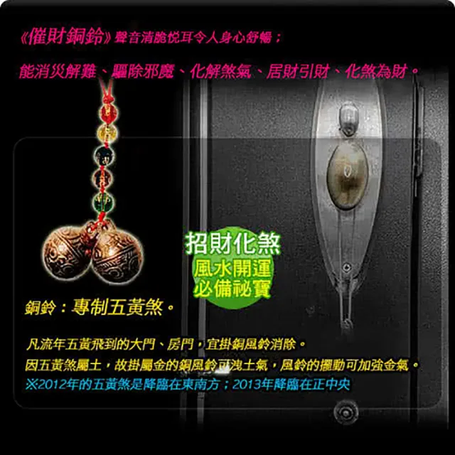 【A1 寶石】2入組-六字箴言雙銅鈴五帝錢款-居家風水開運必備(同葫蘆/山海鎮/五帝錢功效)
