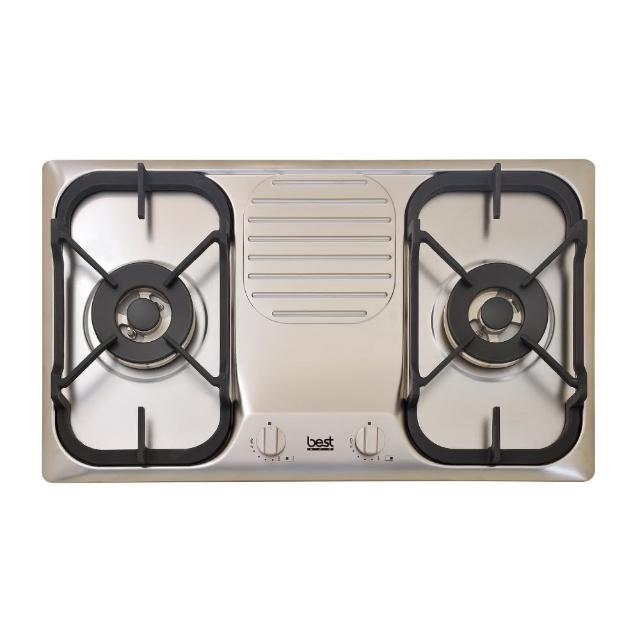 BEST 貝斯特 GH7300 雙口瓦斯爐採用不鏽鋼爐臺與傳統外擴火焰設計，提供穩定加熱與高效能達10~11kW瓦斯消耗。電子連續點火系統確保安全便捷點火，適用天然瓦斯及液化桶裝瓦斯，能源效率第四級。機體尺寸730×430×45mm，挖孔尺寸704×412mm，110V/60Hz電源，BSMI許可T31228，享1年保固。不含安裝，適閤家庭廚房升級，品質可靠耐用。