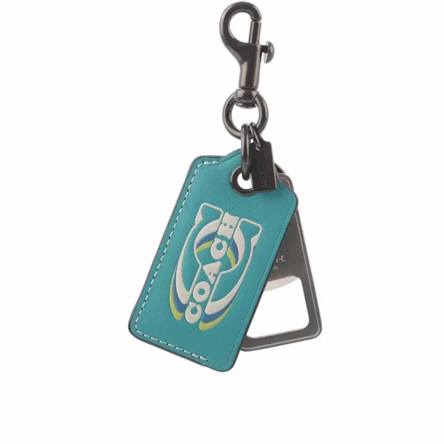 【COACH】Logo 吊牌及開瓶器造型吊飾/鑰匙圈(藍綠色)