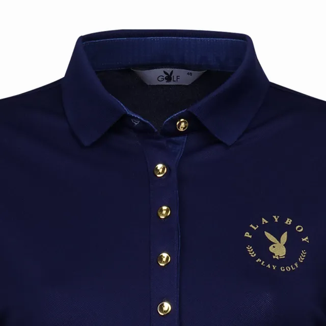【PLAYBOY GOLF】女款經典兔LOGO吸濕排汗抗UV長袖POLO衫-深藍(高爾夫球衫/KA23202-58)
