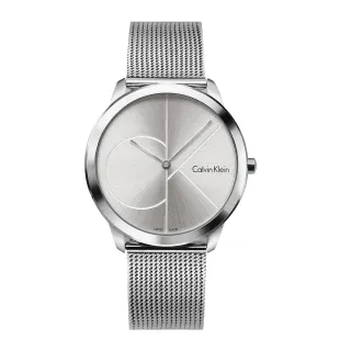 【Calvin Klein 凱文克萊】minimal系列 大CK銀色系 米蘭錶帶 手錶 情侶錶 CK錶 40mm(K3M2112Z)