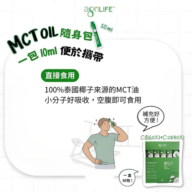 【AgriLIFE】AgriLIFE中鏈MCT油隨手/隨身包10ml*30入(100%精煉自椰子油/隨身包/泰國原裝進口)