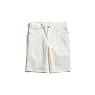【EDWIN】男裝 EDGE 經典紅繡線口袋合身牛仔短褲(白色)