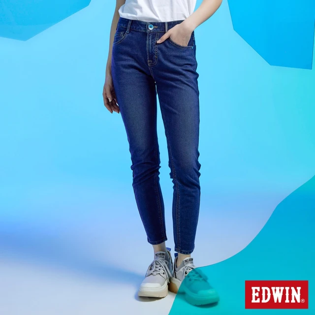 EDWIN 女裝 JERSEYS 迦績 冰河玉永久涼感窄管直筒牛仔褲(中古藍)