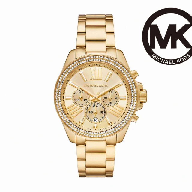 Michael KorsMichael Kors Wren 流光閃耀環鑽三眼女錶 金色不鏽鋼錶帶 42MM MK7428