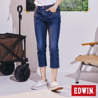【EDWIN】女裝 JERSEYS 迦績 超彈7分牛仔褲(酵洗藍)