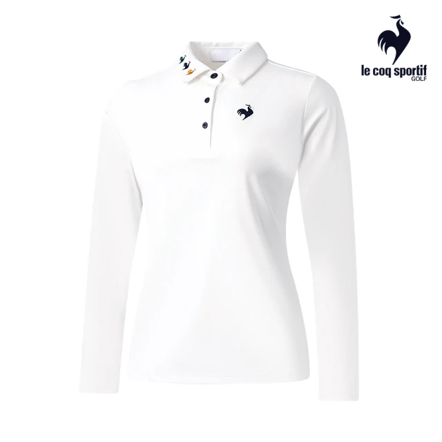 LE COQ SPORTIF 公雞 高爾夫系列 女款白色立體印花POLO長袖棉衫 QLS2T112