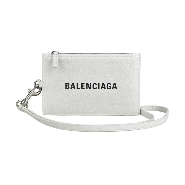 Balenciaga 巴黎世家Balenciaga 巴黎世家 BALENCIAGA 黑字LOGO牛皮拉鏈掛繩證件零錢包(白)