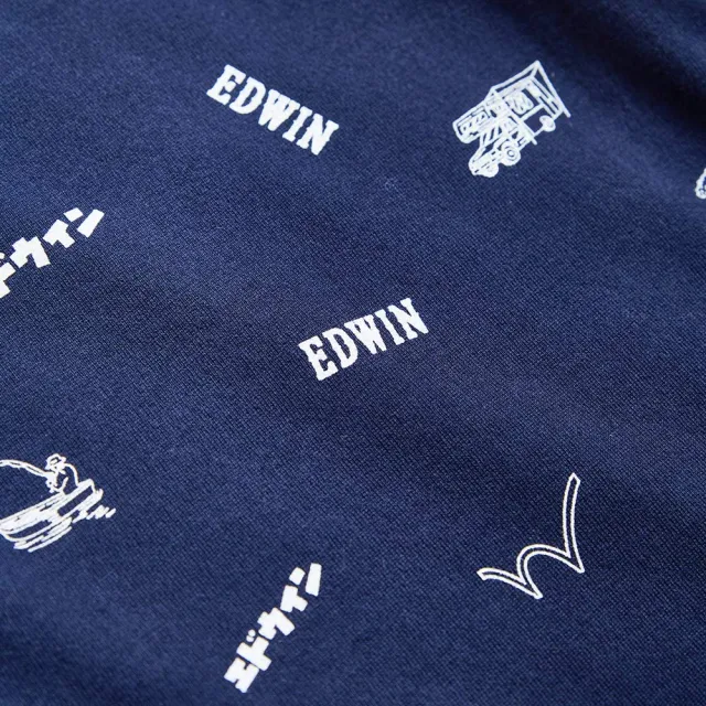【EDWIN】男裝 滿版LOGO印花短袖T恤(丈青色)