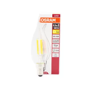 【Osram 歐司朗】6入組 LED 4.5W 2700K 燈泡色 E14 全電壓 拉尾 燈絲燈 蠟燭燈
