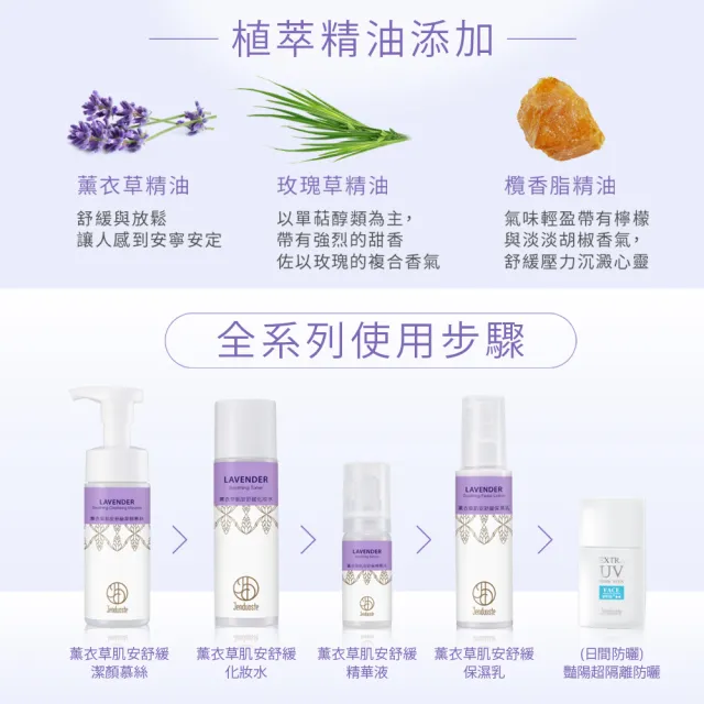 【珍朵絲特】薰衣草肌安舒緩化妝水+精華液+保濕乳(佐登妮絲香氛精油系列)