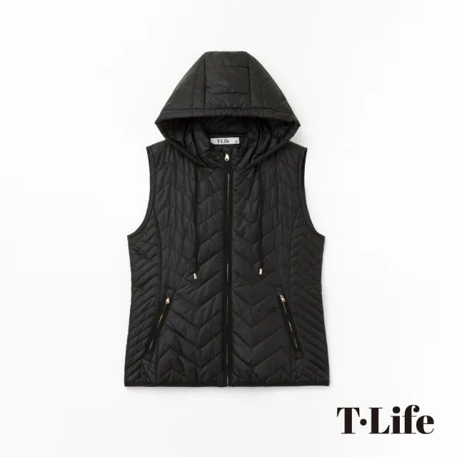 【T.Life】率性簡約收腰設計鋪棉背心外套(1色)