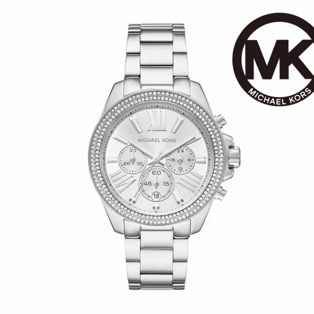 【Michael Kors 官方直營】Wren 流光閃耀環鑽三眼女錶 銀色不鏽鋼錶帶 手錶 42MM MK7429