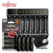 【FUJITSU 富士通】低自放電2450mAh3號8入+智慧型八槽USB電池充電器+送電池盒(充電電池組)