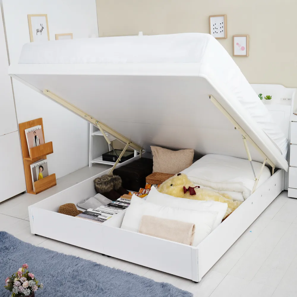 【YUDA 生活美學】純白色 房間組2件組 雙人5尺  床頭片+安全掀床組 床架組/床底組(掀床型床組)
