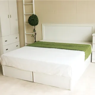 【YUDA 生活美學】純白色 房間組4件組 雙人5尺 床頭片+加厚六分床底+獨立筒床墊+床頭櫃  床架組/床底組