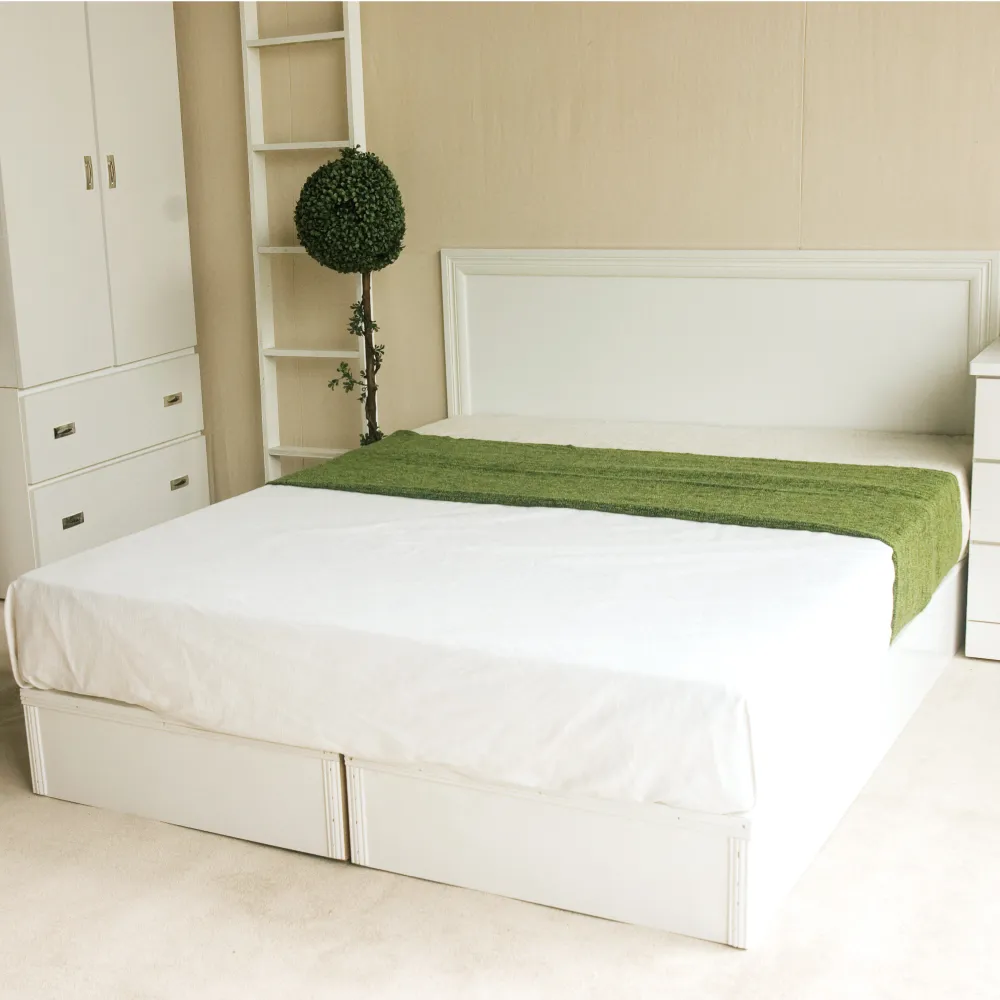 【YUDA 生活美學】純白色 房間組4件組 雙人5尺  床頭片+加厚六分床底+床頭櫃+3x6衣櫃 床架組/床底組