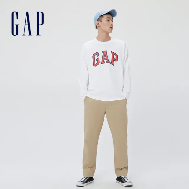【GAP】男女同款 Logo長袖T恤 厚磅密織親膚系列-白色(451047)