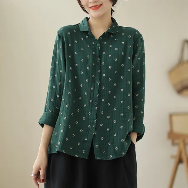 【Very Buy 非常勸敗】民族風棉麻襯衫女時尚歐美時髦大尺碼大尺碼遮肚藏肉顯瘦上衣2023春款