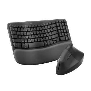 【Logitech 羅技】Wave Keys人體工學鍵盤+Lift 人體工學垂直滑鼠(石墨灰)
