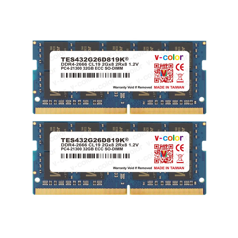 【v-color 全何】DDR4 ECC SO-DIMM 2666 64GB kit 32GBx2(伺服器記憶體)