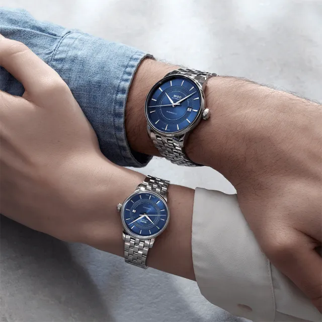 【MIDO 美度】Baroncelli 永恆系列 午夜藍 機械情侶手錶 對錶-/39+30mm(M0374071104101+M0372071104101)